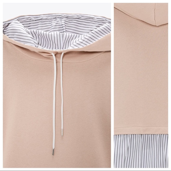 NWT. Zara Beige Contrast Hooded Sweatshirt. Size S. - Picture 4 of 10